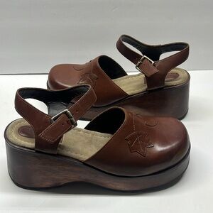 Vía Nature Y2K Chuncky Sling Back Shoes Wood bottom Platform Size 11 Brown